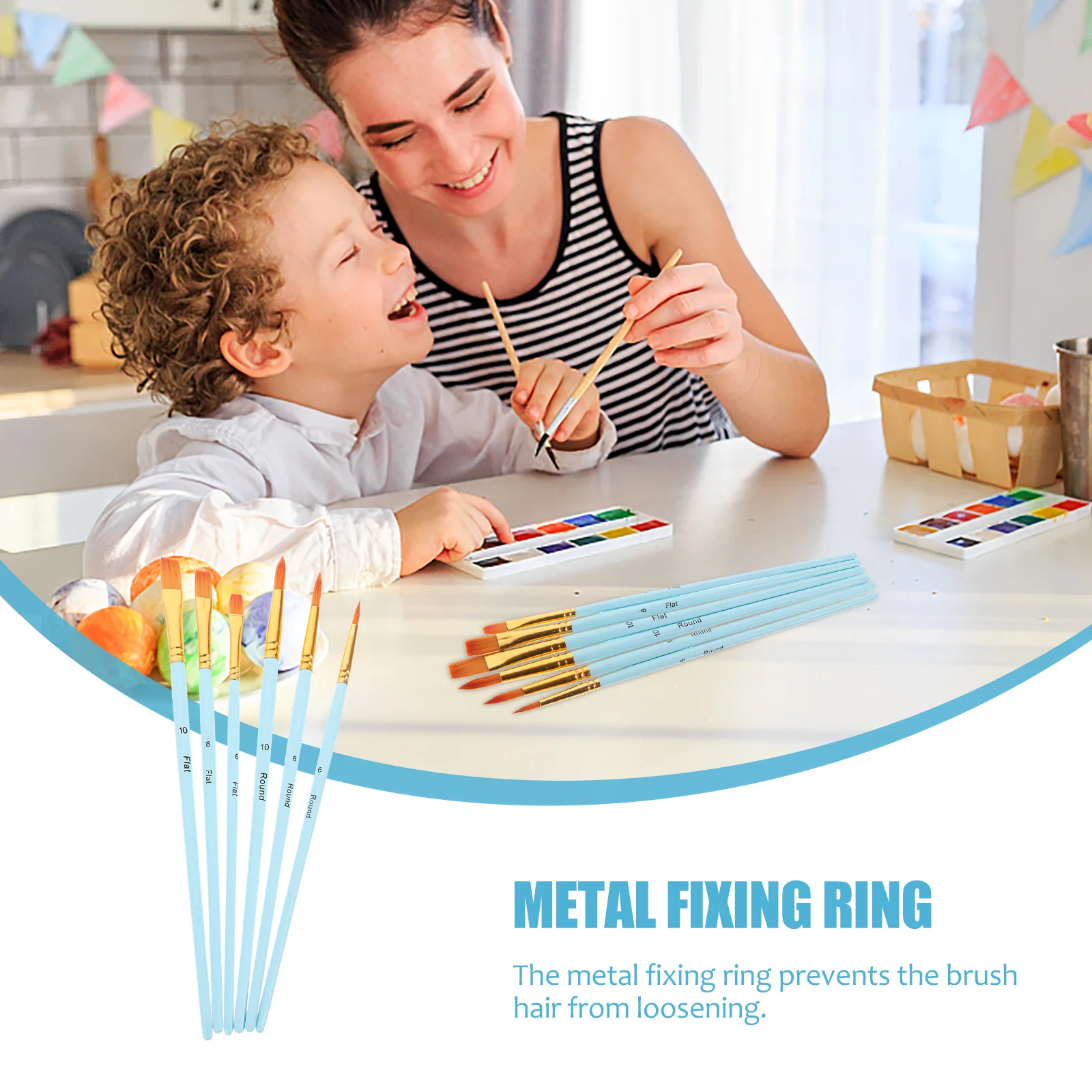 6 Pcs Watercolor Brush Lightweight Painting Paintbrush Flat and Round Tips Head Canvas Nylon Wool Tools