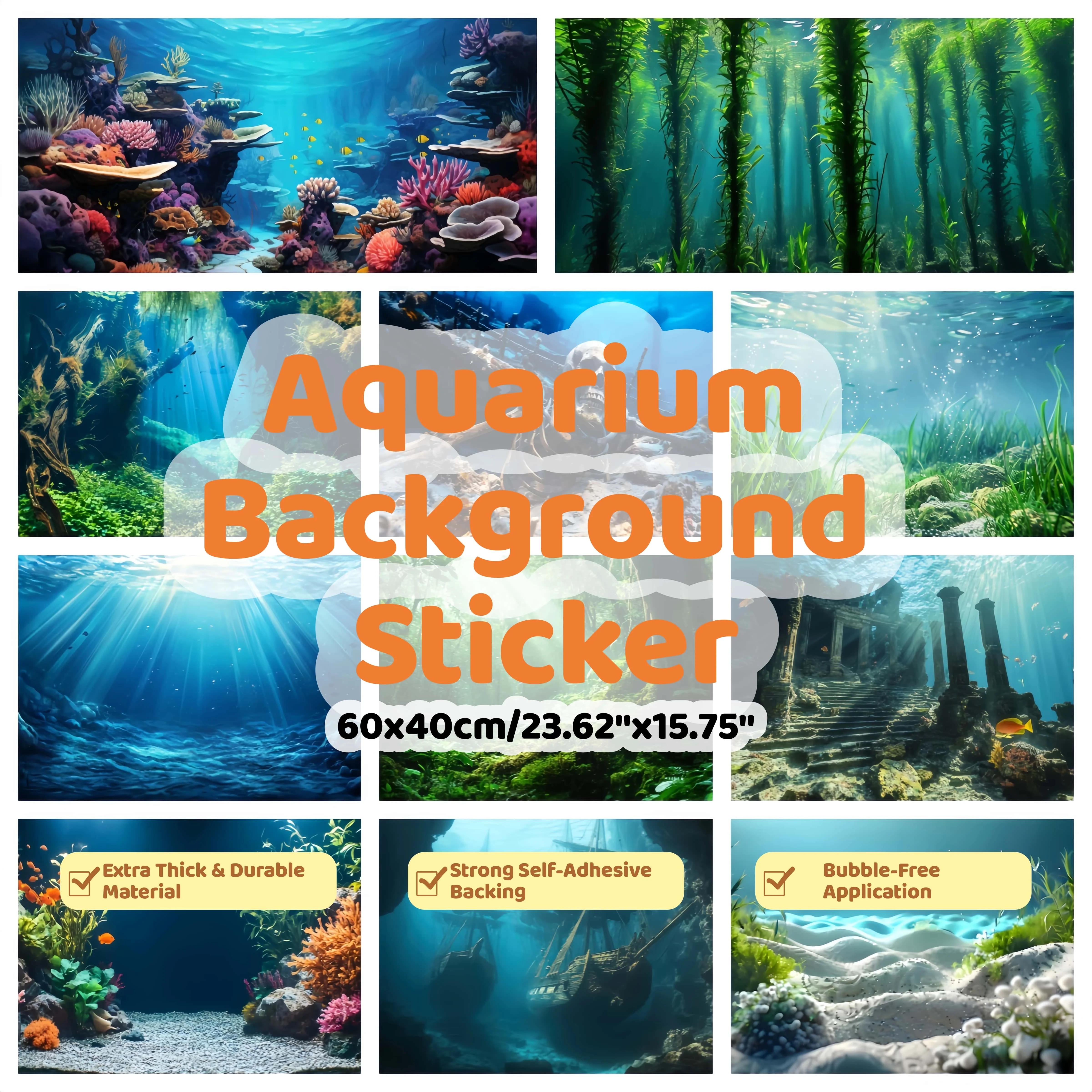 Thick Self-Adhesive Aquarium Background Sticker 60x40cm High Quality Vinyl Fish Tank Backdrop Waterproof & Bubble-Free Sticker