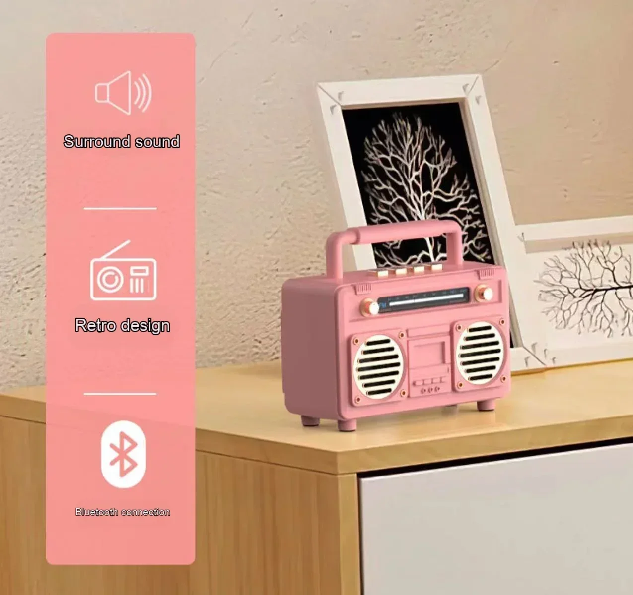 Portátil Retro Mini Bluetooth Speaker, Multi-funcional Wireless Outdoor Speaker, Small USB Insert Card, Radio Stereo, Alta qualidade