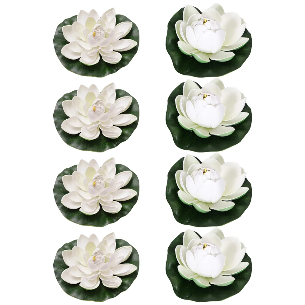 8 Pcs Green Leaves Artificial Lotus Faux Plant Fountain Eva Solar Pond Decoration