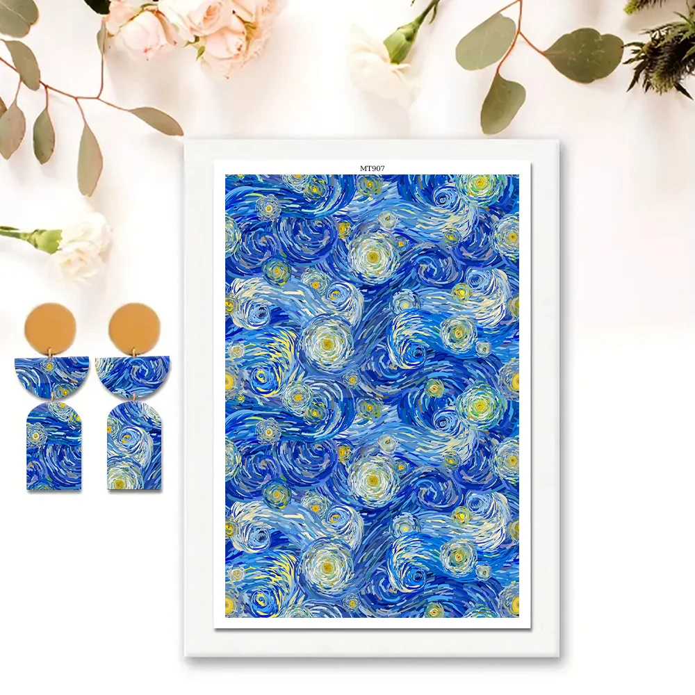 Starry Sky Sparkly Scale Mermaid Pattern Soft Ceramic Earrings Water Soluble Disposable Sticker for Diy Jewelry Making Decal