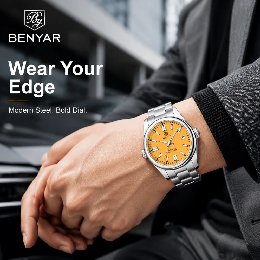 BENYAR Sports Men Mechanical Wristwatches Stainless Steel Automatic Watches Top Brand Luxury 10Bar Waterproof Watch for Men view 2