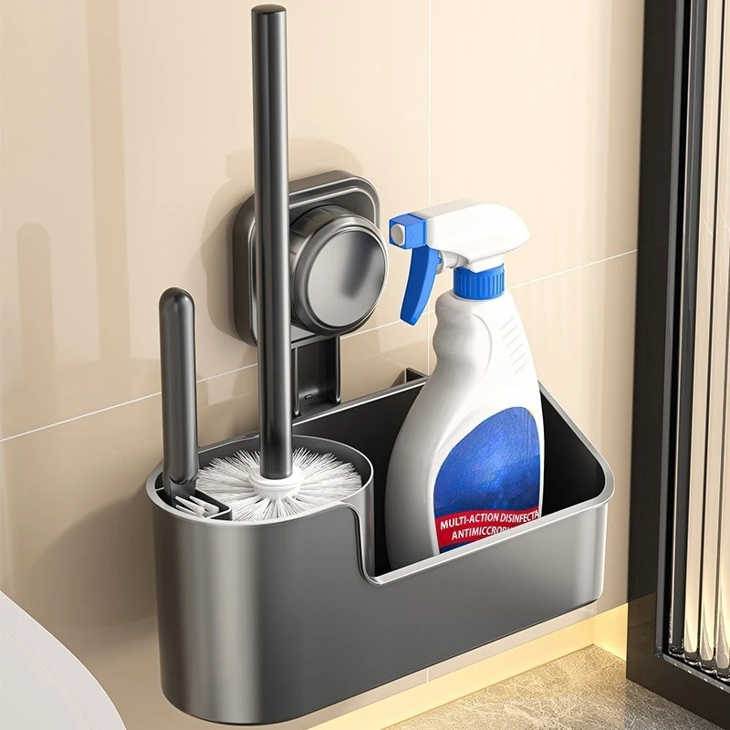 Punch-Free Wall-Mounted Toilet Brush, No Dead Corner Bathroom Cleaning Brush with Long Handle
