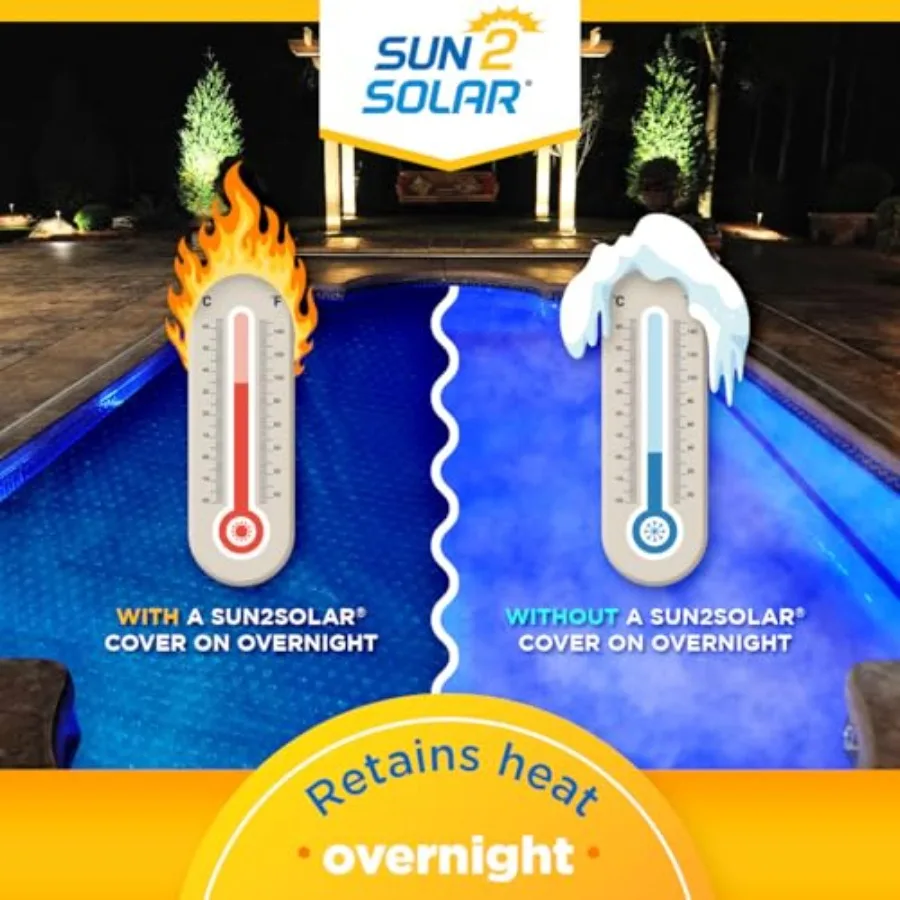 Blue 27 ft Round Pool Solar Cover for Inground Above Ground Pools 1600 Series Heat Retaining Thermal Heating Blanket Includes 6