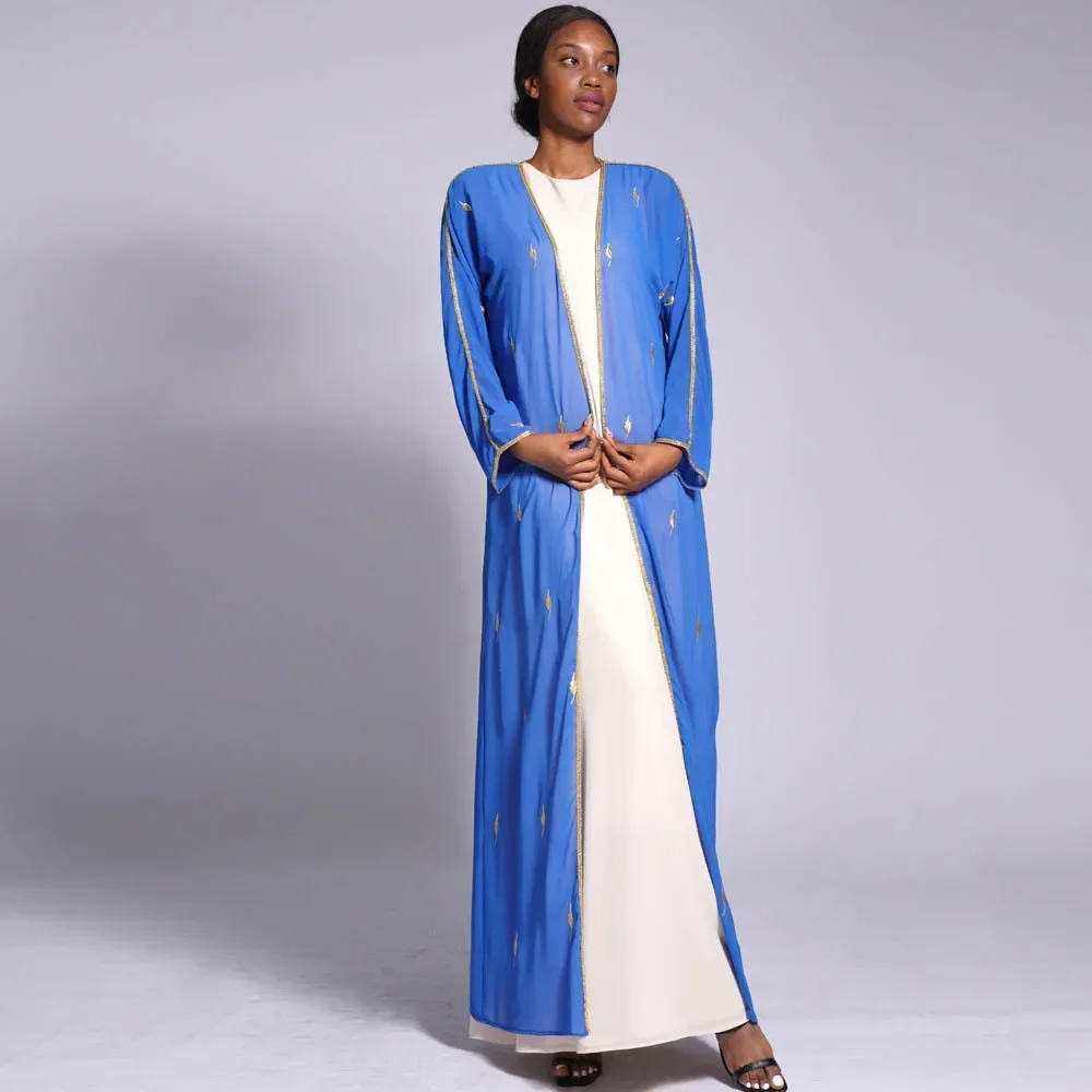 

Islamic Casual Women Embroidery Chiffon Long Dress Muslim Open Abayas Cardigan Turkey Middle East Kimono Outfits Dubai Ramadan