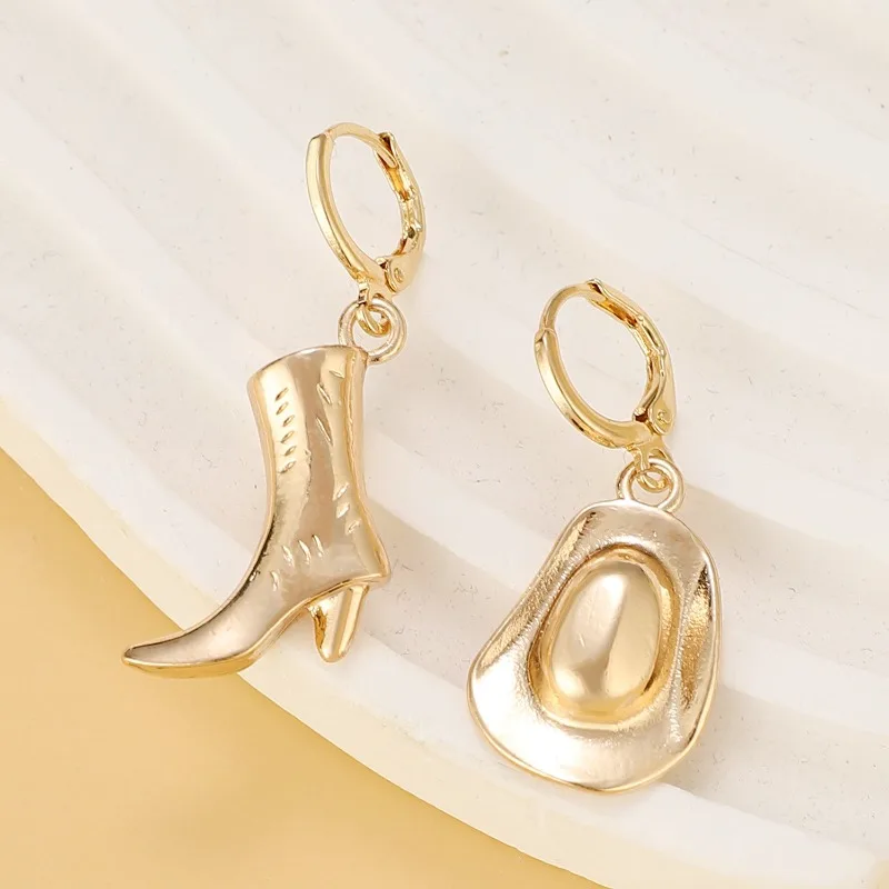 

Fashionable Western Cowboy Hat Boots Asymmetric Pendant Earrings, Personalized Sports Women Exquisite Earrings
