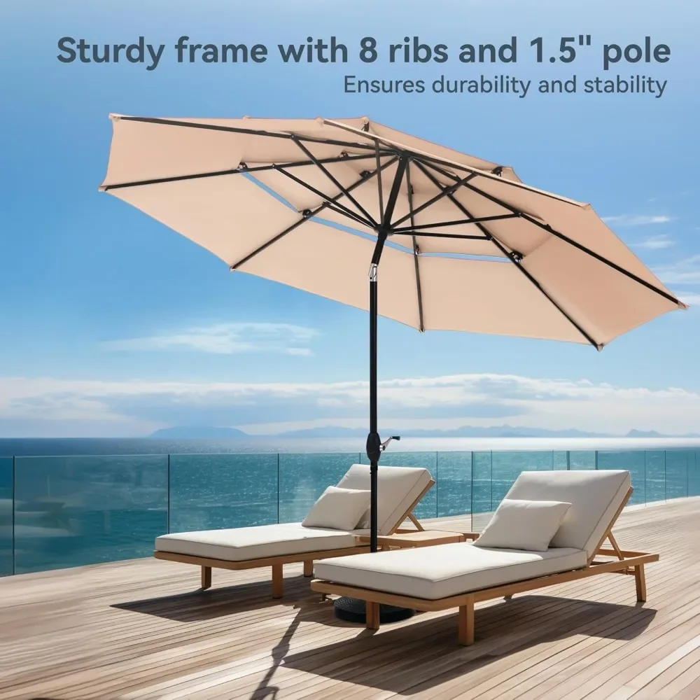 

10ft Patio Umbrella - 3-Tier Vented Large Market Table Umbrella with 8 Sturdy Ribs (1.5" Pole, No Base)
