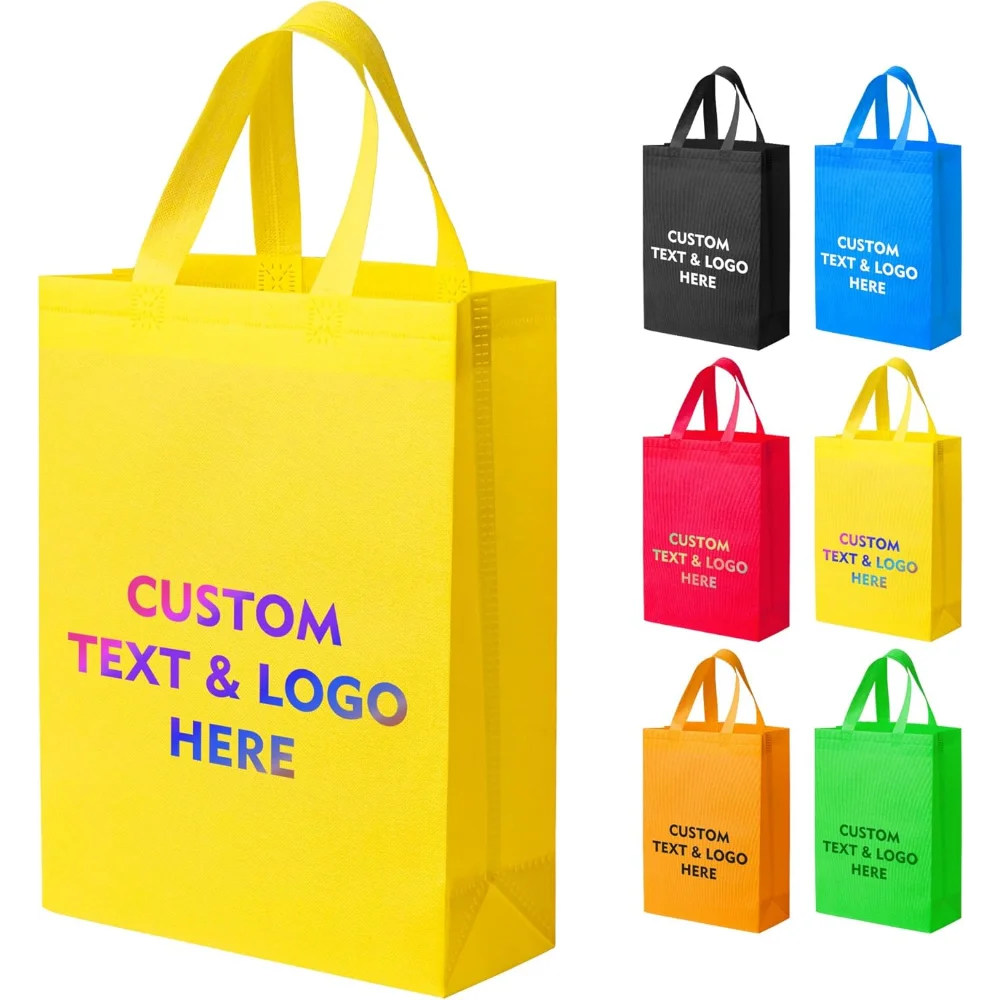 

Custom Tote Bags 100pcs, Yellow Non-woven Tote with Logo, Reusable Bag with Durable Handle, Ideal for Grocery Shopping