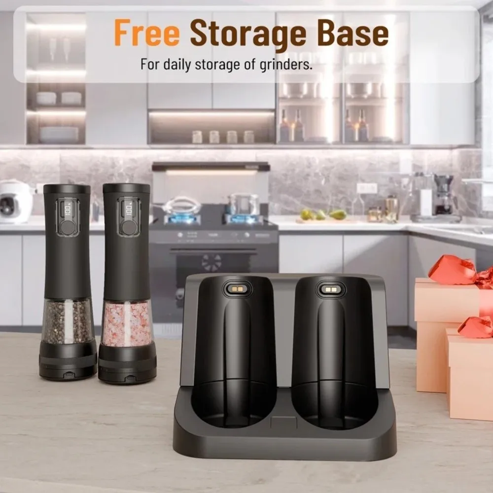 

USB Rechargeable Electric Pepper Grinder Large Capacity Adjustable Coarseness Automatic Pepper Mills Precision Grinding Black