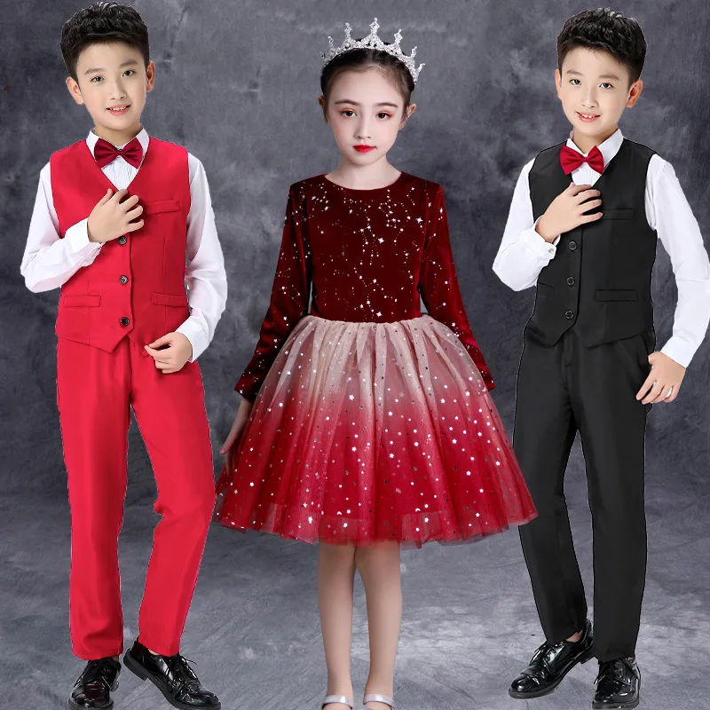 Students Christmas Celebration Stage Show Clothes Pupil Chorus Dress Kids Poetry Recitation Competition Perform Choral Costume