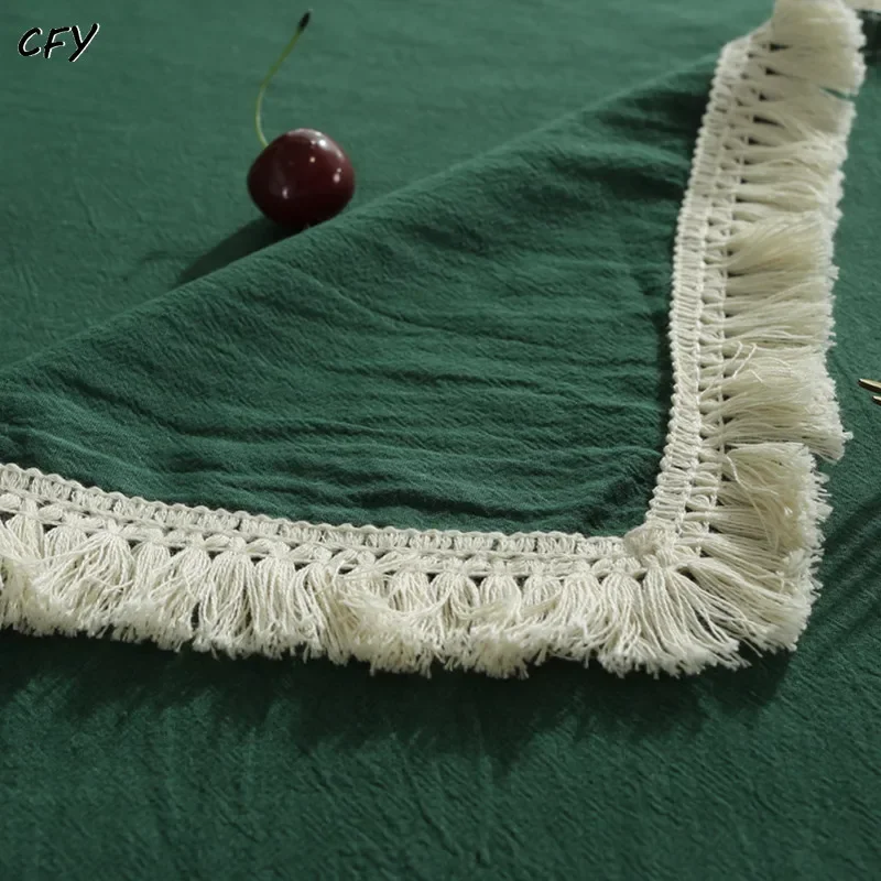 

Cotton Linen American Solid Thick with Tassel Rectangular Table Cloth Kitchen Table Map Towel Tablecloth Christmas Decoration