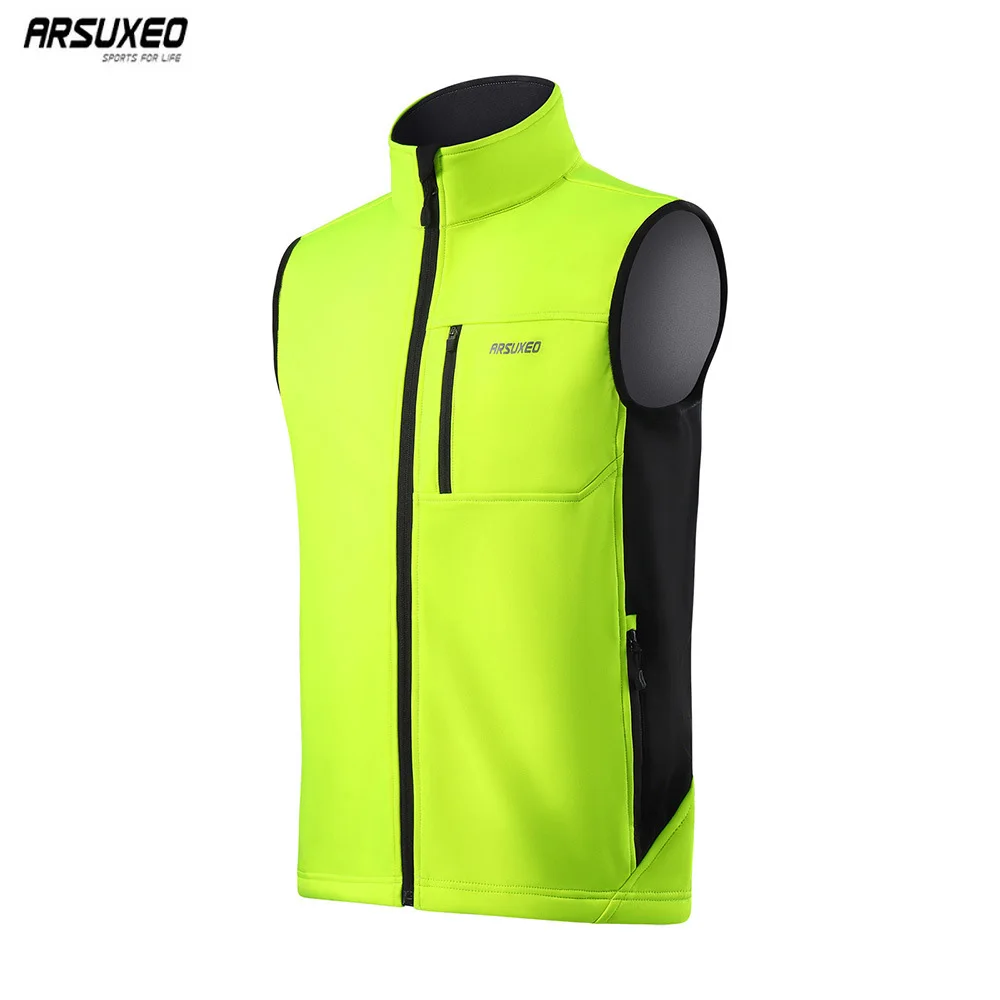 

ARSUXEO Men Cycling Vest Fleece Thermal Bicycle Sleeveless Jacket Vest Windproof Outdoor Sports Bike MTB Coat Reflective ﻿