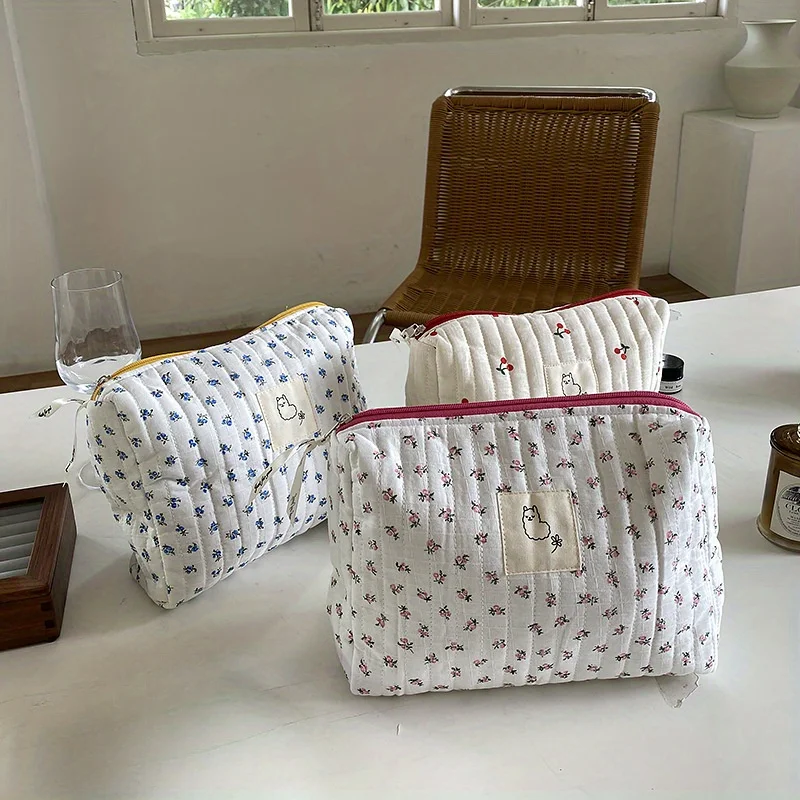 

Sweet Style Floral Pattern Makeup Zipper Pouch, Lightweight Versatile Cosmetic Bag For Women