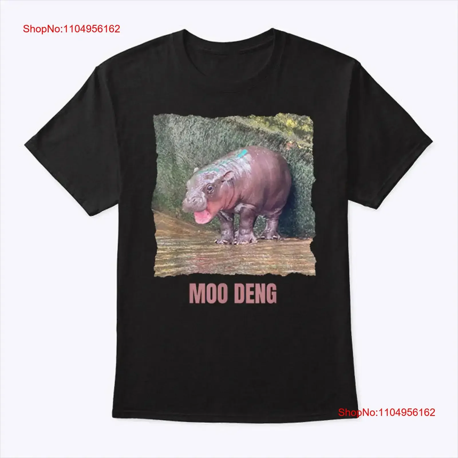 

Moo Deng Bouncy Pig In Thai Picture The Cute Baby Hippo T Shirt vintage Washed Casual graphic Soft Stylish