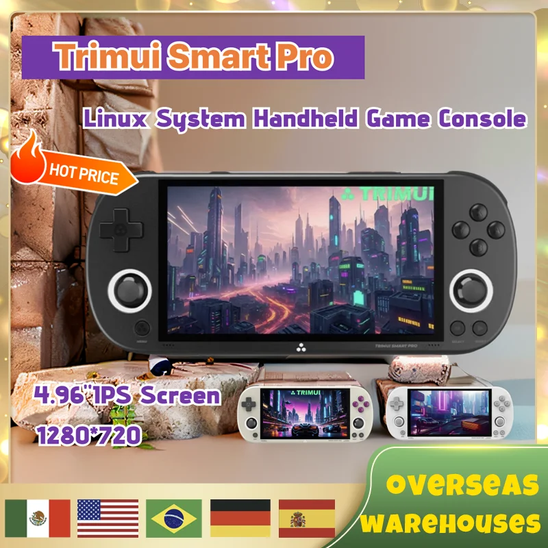 Trimui Smart Pro Handheld Game Console 4.96''ips Screen Linux System Joystick Rgb Lighting Smartpro Retro Video Game Player Gift