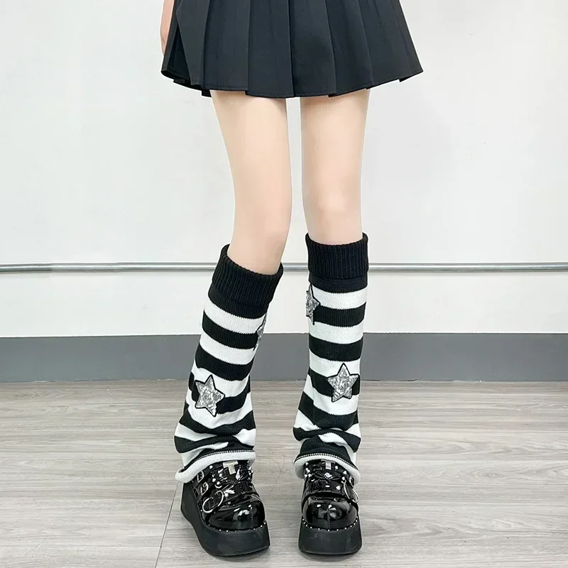 Leg Warmers Y2k Star Lolita Stripe Leg Warmers Japanese Women Gothic Long Socks Leggings Knee Knitted Cuffs Ankle Warmer