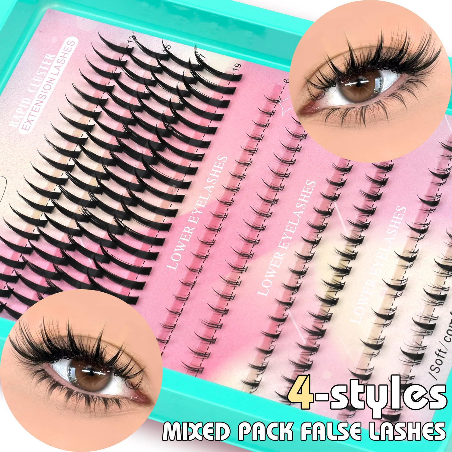 VELTRINAY 4-in-1 Botoom Lashes 1style Spiky+3style Lower Lashes Mixed Pack Natural Look Lash Clusters Clear Band Beginners