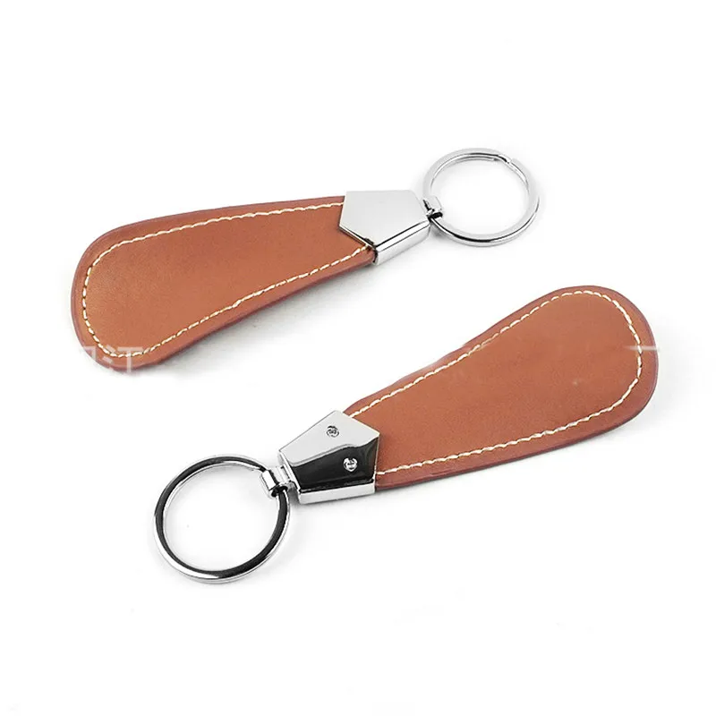 10cm Einfach Tragen Schwarz Schuhlöffel Metall Durable Edelstahl Faux Leder Tragbare Mode Mini Schuh Hörner Zubehör Schlüssel Ring