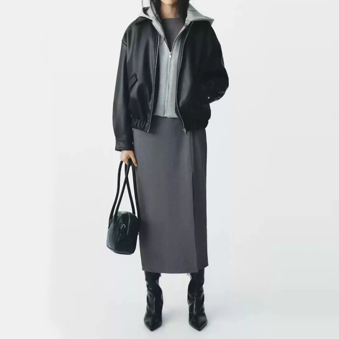 Z 2025 New Faion Patchwork Leather Effect Jaet Women's Coat Casual Commute Sle Long Sve Zipper Closure Coat