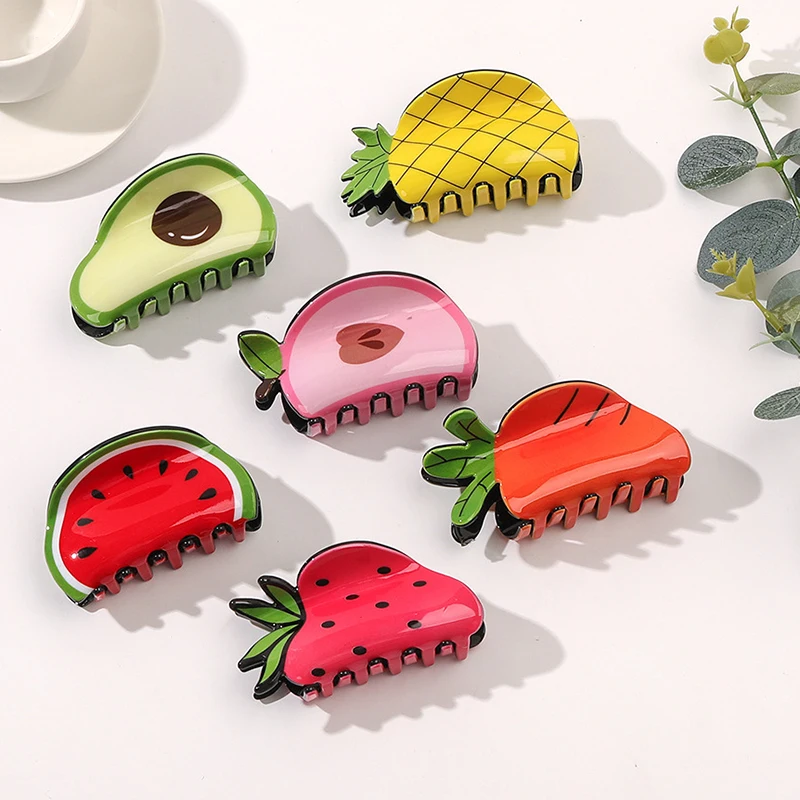 Korea Acrylic Fruits Vegetables Strawberry Watermelon Avocado Hair Clips Claws Shark Clip Hair Grab Headdress For Women Girls