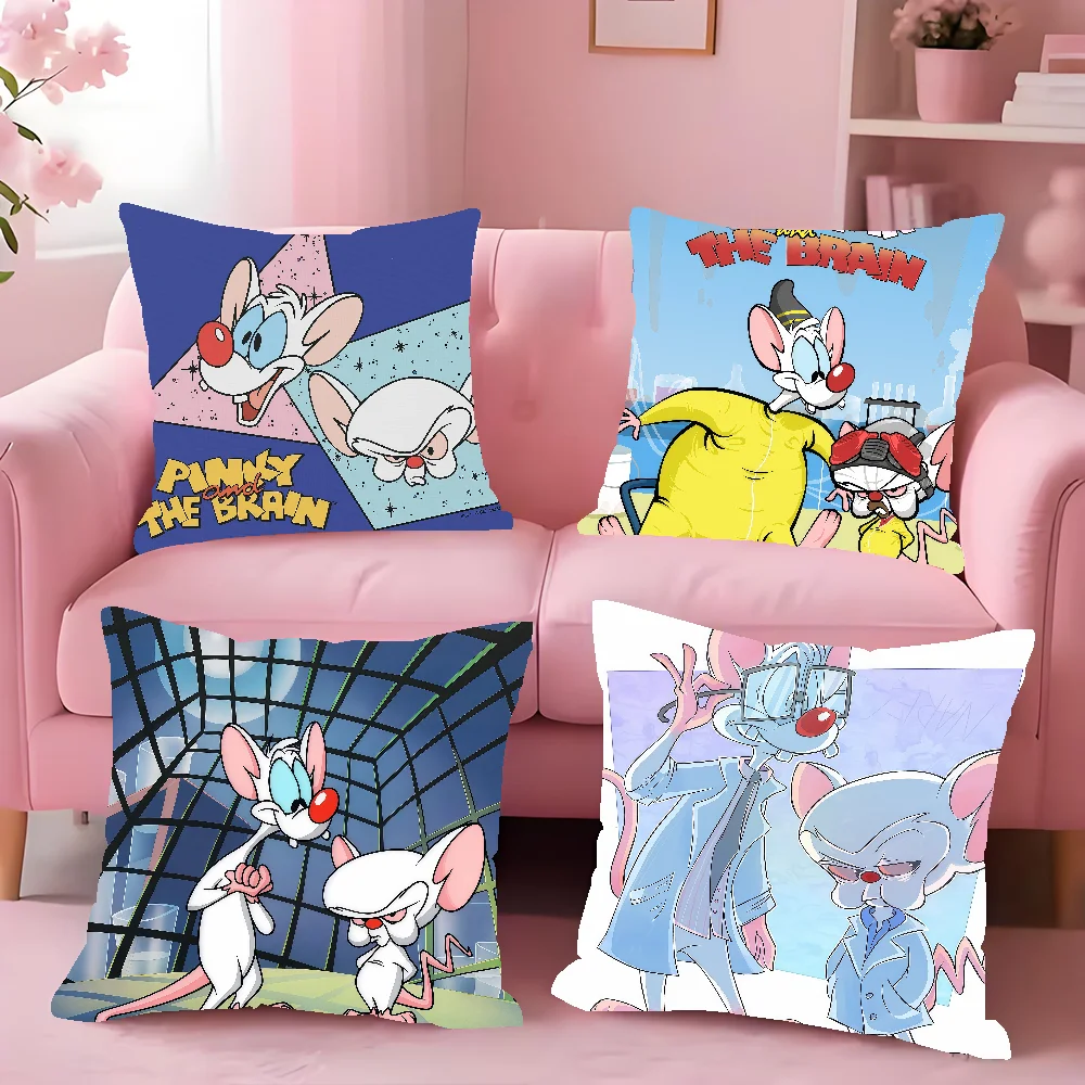Cartoon P-Pinky And B-Brain Cushion Cover Square Double-Sided Printing Sofa Cushion Cover Pillowcase Bedroom Bedside