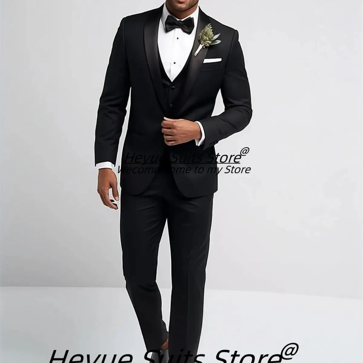 High-end Black Formal Men Suits Slim Fit Shawl Lapel Groom Wedding Tuxedos 2Pieces Sets Business Male Blazers trajes para hombre