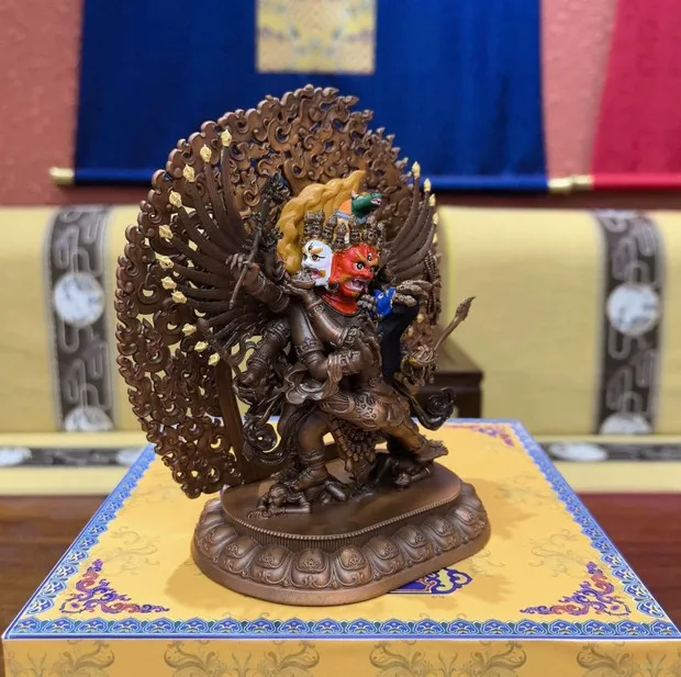 15CM Tibet Face Painted Hayagriva Protector Buddha Copper Statue