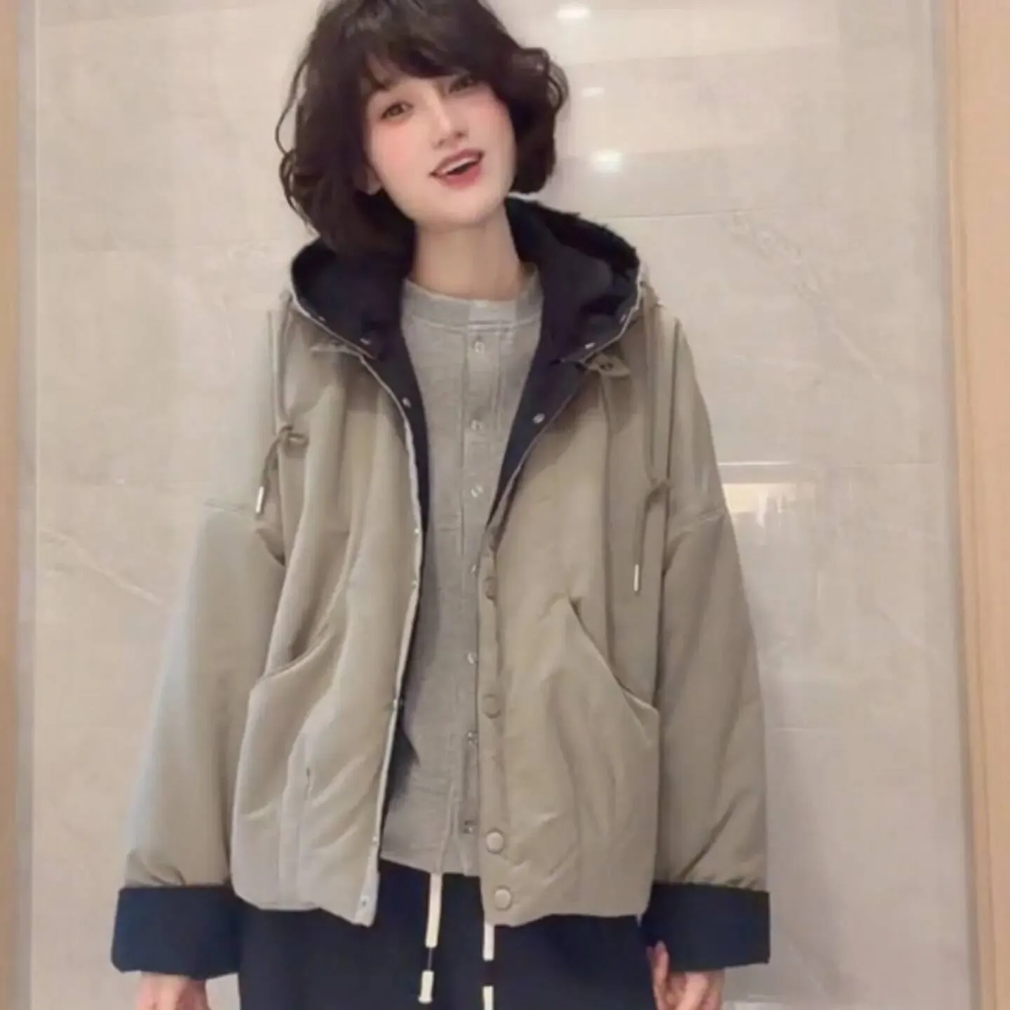 

Women's Cotton Padded Hooded Jacket Autumn Winter Thickened Color Block Design Cool Commuter Style Comfortable Casual Fashion