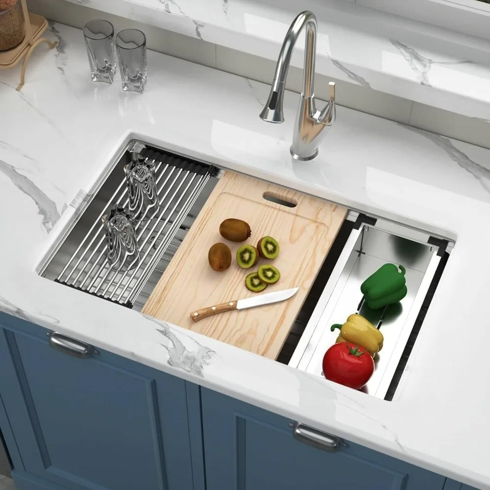 

30 Inch Undermount Kitchen Sink 30x18 Workstation Undermount Sink Stainless Steel 16 Gauge Single Bowl Under Counter