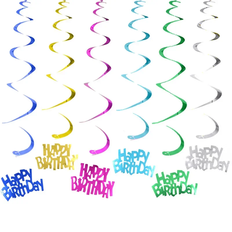 

6Pcs Multicolor Happy Birthday Hanging Spiral Streamers Garlands Backdrops for Children and Adults Birthday Party Decorations