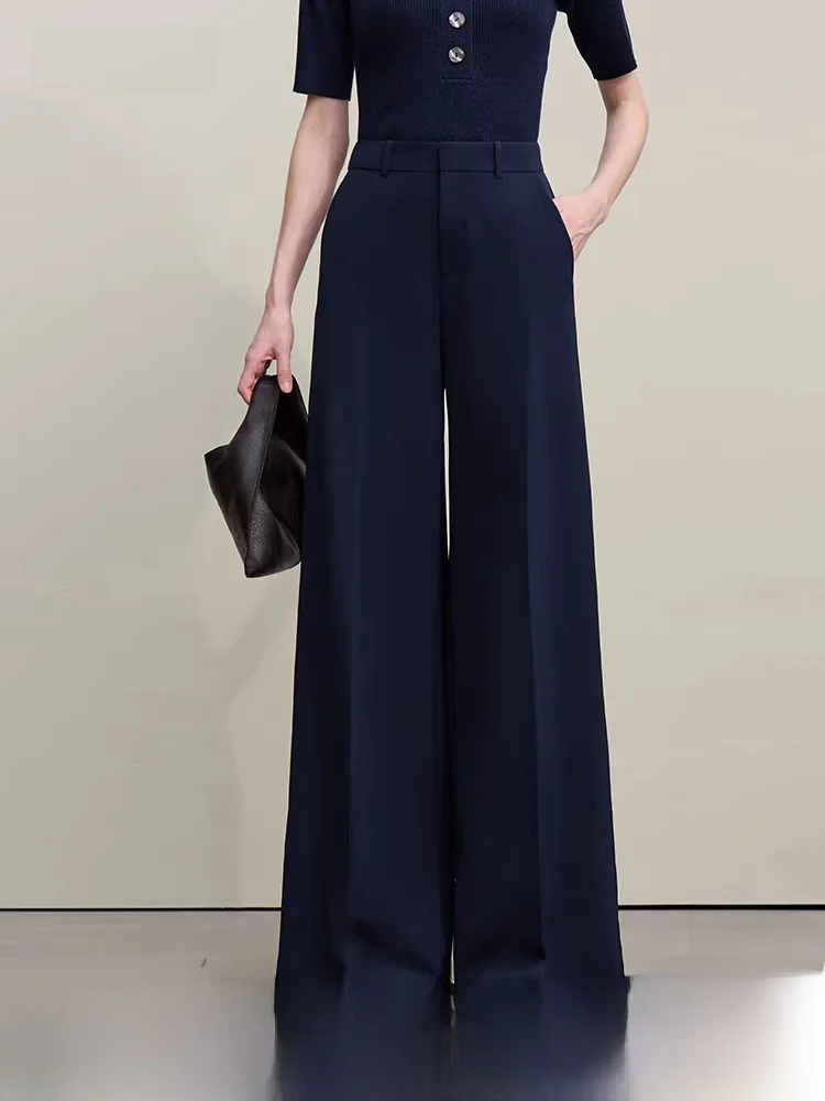 

Летние новые широкие брюки свободного кроя для женщин, повседневные, высокого качества, для работы, с высокой талией, на молнии, из полиэфирного волокна