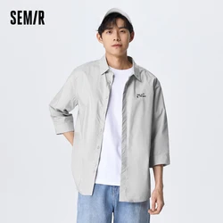 Semir Men Shirt Medium-Sleeve Summer Relaxed And Simple Fashionable Letter Embroidery Leisure Top