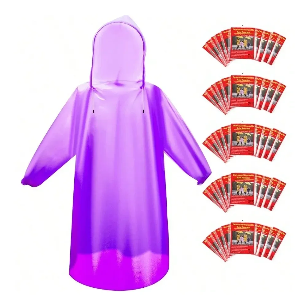 

6 And 20 And 50 Pack Disposable Rain Ponchos For Adults Youth Waterproof PE Raincoats With Drawstring Camping Emergency