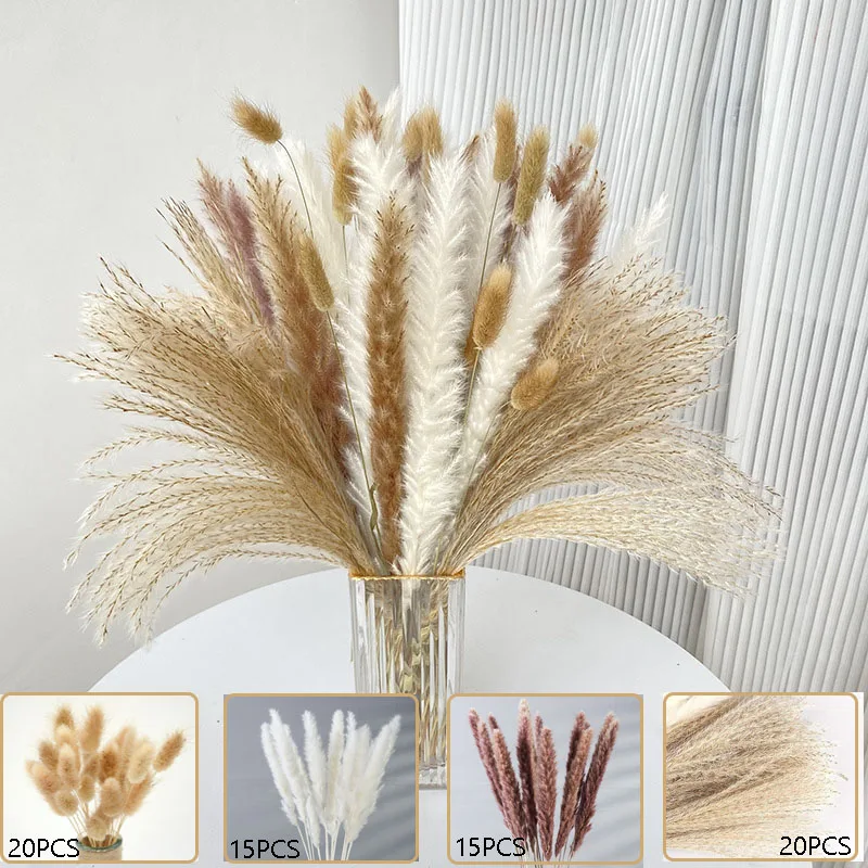 

Natural Dried Pampas Grass Rabbit Tail Grass Whiskdust Fluffy Flowers Wedding Arrange DIY Bohemian Bouquet For Home Decoration