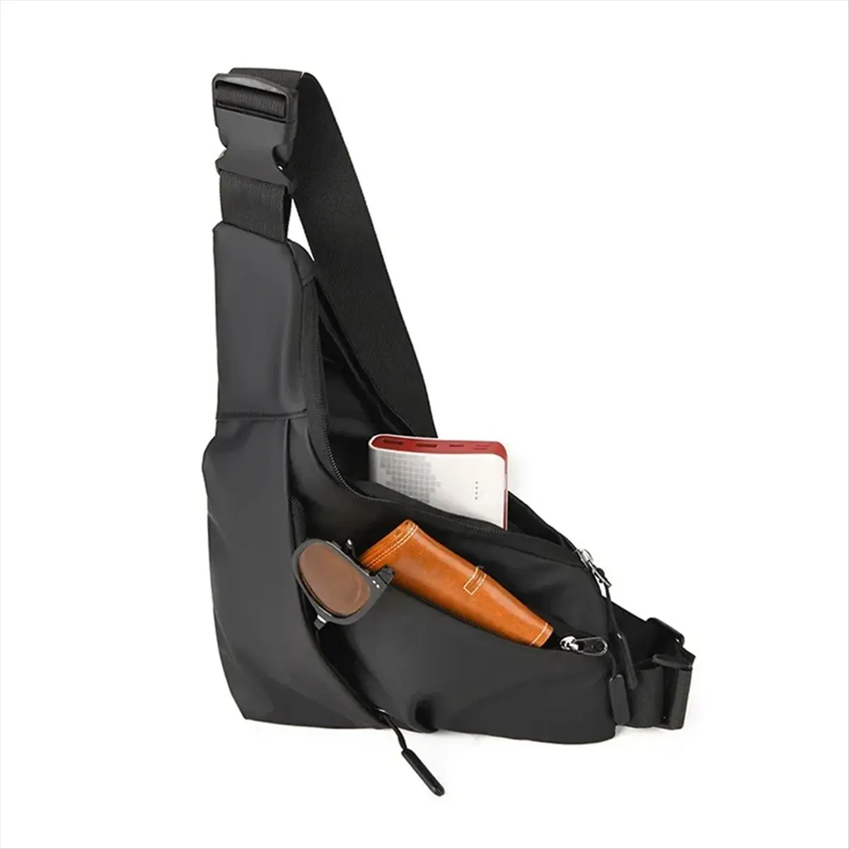 [Trending Offer] Leisure Leather Film Triangle Bag Crossbody Anti Theft Close Fitting Chest Bag Sports Riding Sling Bag Black