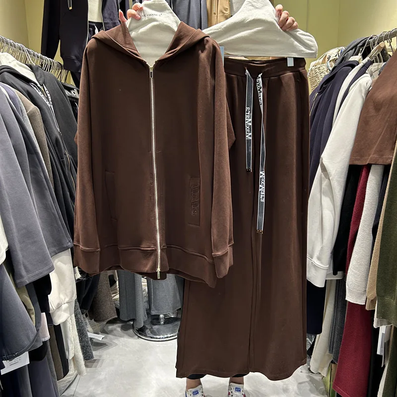 

SuperAen 202, осенние новые однотонные повседневные свободные топы с длинными рукавами, длинные брюки большого размера, женские комплекты в европейском и американском стиле