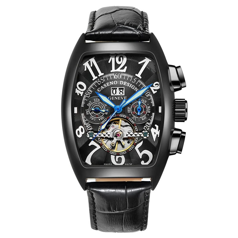 

Luxury Tourbillion Watch Men Black Leather Strap Fashion Casual Design Men Watch Top Brand Mechanical Automatic Wrist Watch Men