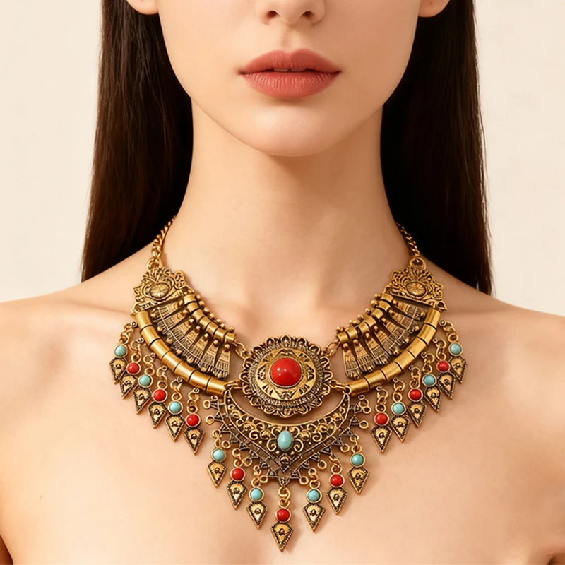 Bohemian Retro Charming Necklace Women's Delicate Design Colorful Ethnic Statement Jewelry for Special Occasions