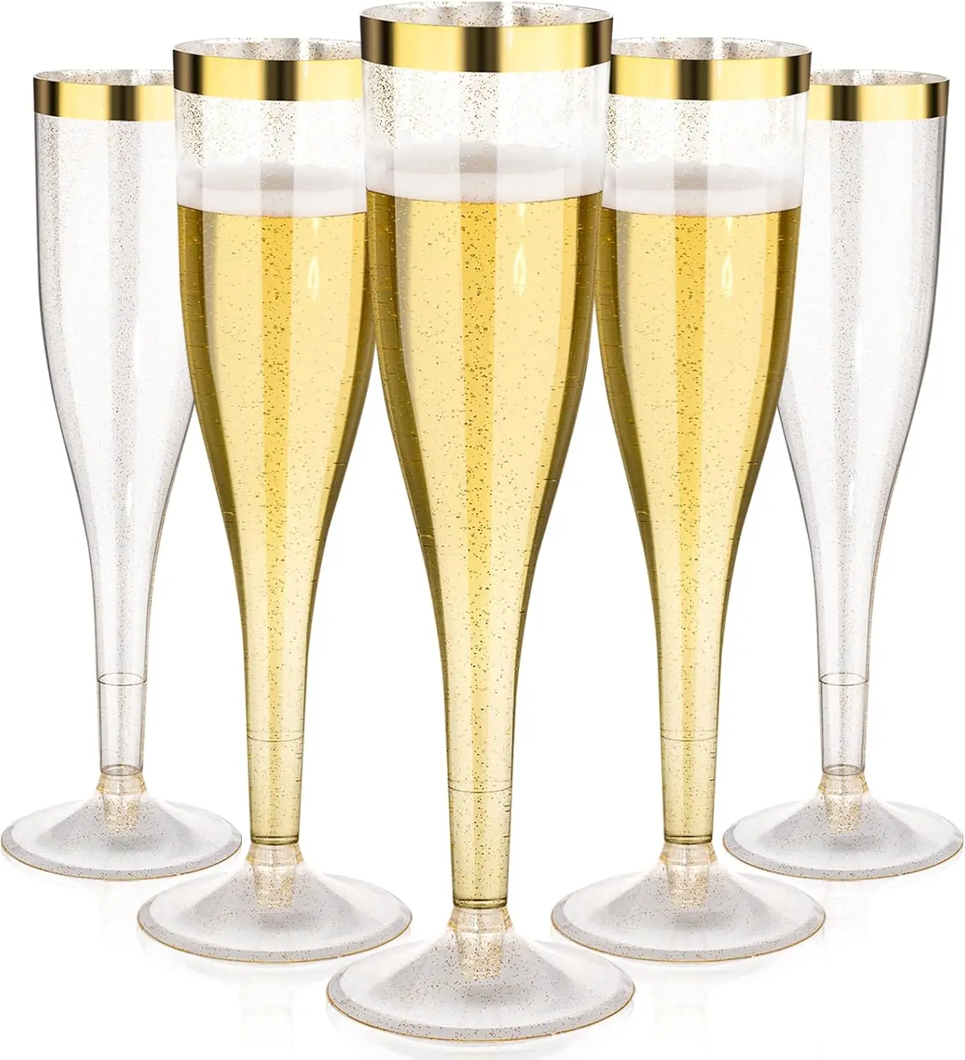 

36 Pack Gold Rim Plastic Champagne Flutes, 6.5 oz Disposable Toasting Glasses for Wedding, Party, Mimosa Bar