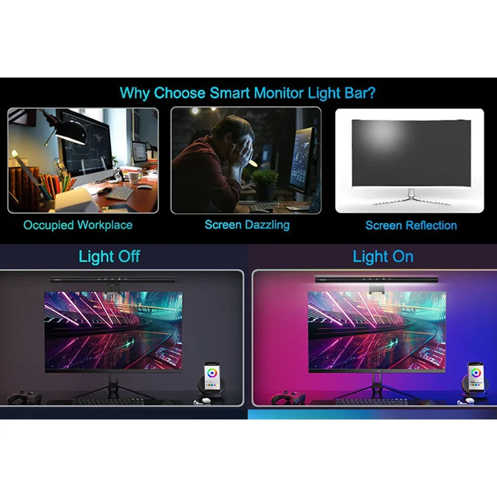 8W Fantasy RGBIC atmosphere light USB music reading desk light LED display WIFI intelligent screen hanging light