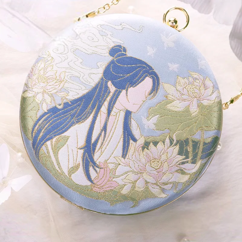 Anime Tian Guan Ci Fu Official Blessing Original Xie Lian Hanfu Men Women Retro Shoulder Bag Embroidery TGCF Round Shape Bag