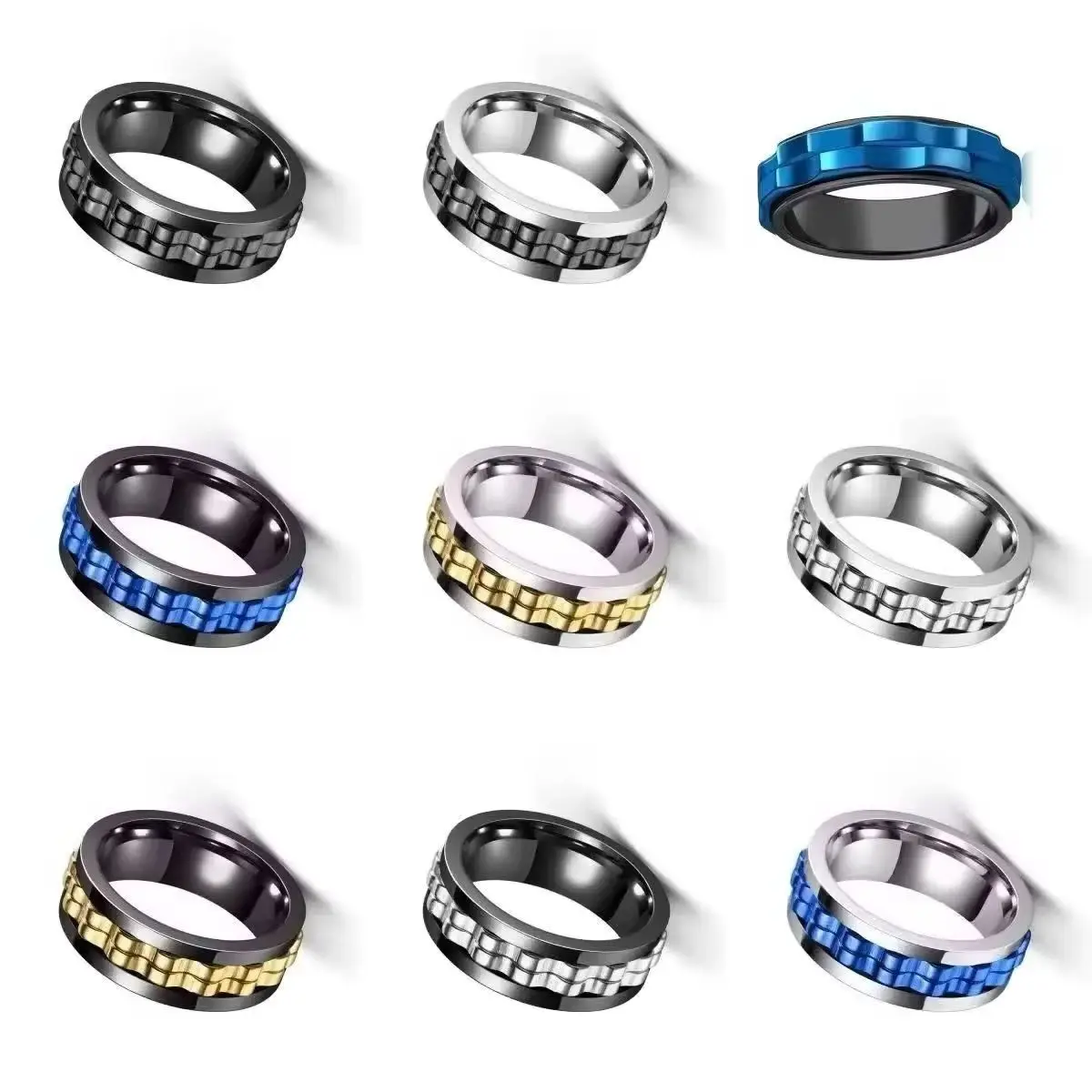 

2025 Punk Gear Rotating Chain Fidget Ring for Men Stainless Steel Rock Biker Wedding Party Jewelry Gift