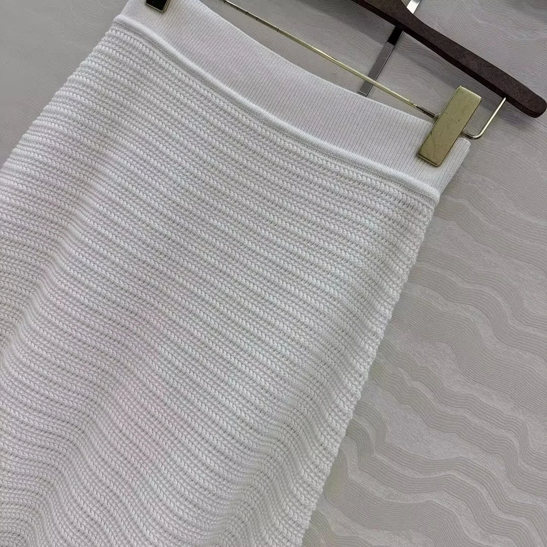 Old Money Style Hollow Out Crochet White Cotton Knit Long Skirts Women Elastic High Waist Sweet Elegant Fashion A-line Skirt