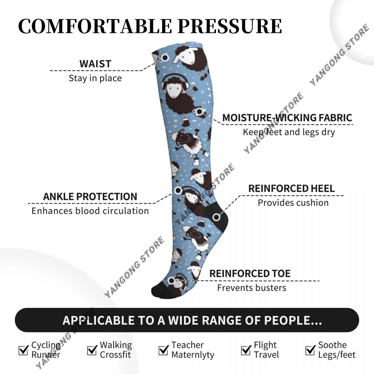 Cycling Compression Stockings Christmas Cute Sheep Pattern Sports Socks Men And Women Hiking Running Socks