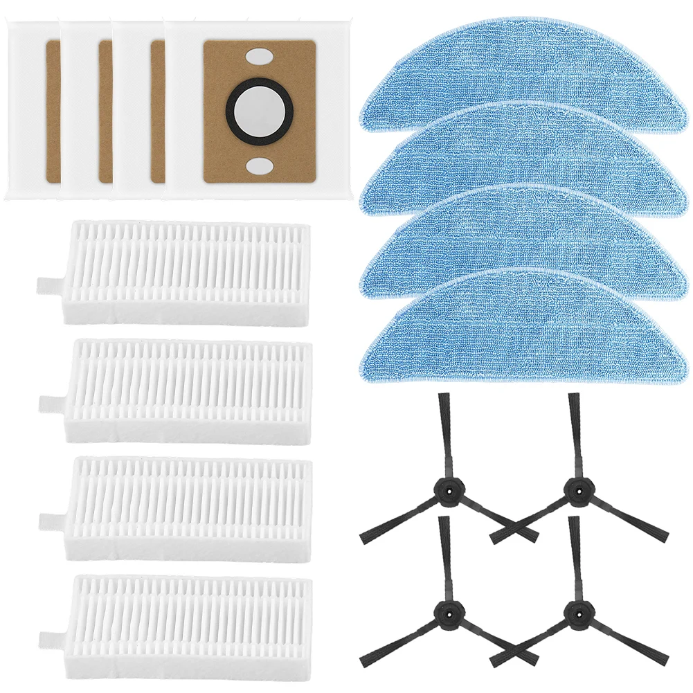 For ILIFE A12 Pro Self Emptying Vacuum Filter and Mop Cloth Set with Dust Bags and Side Brushes for Optimal Performance