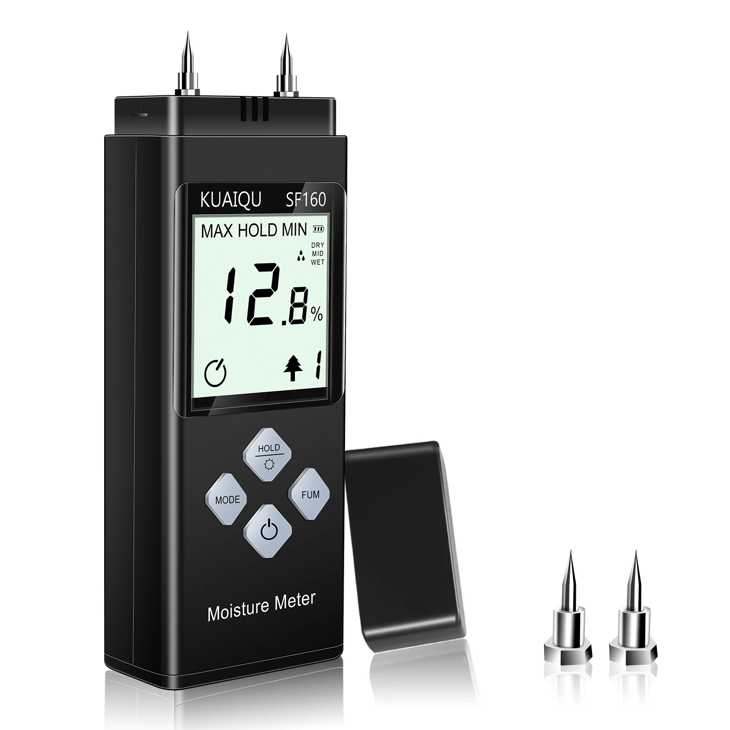 KUAIQU مقياس الرطوبة الرقمي الخشب مقياس الرطوبة اختبار محتوى المياه للخشب/RV/الطوب مع بيانات MIN/MAX عقد شاشة الكريستال السائل HD