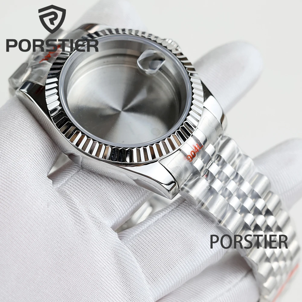 36/39mm silver NH35 watch case sapphire glass stainless steel jubilee strap fit NH35 NH36 movement 28.5mm dial datejus case