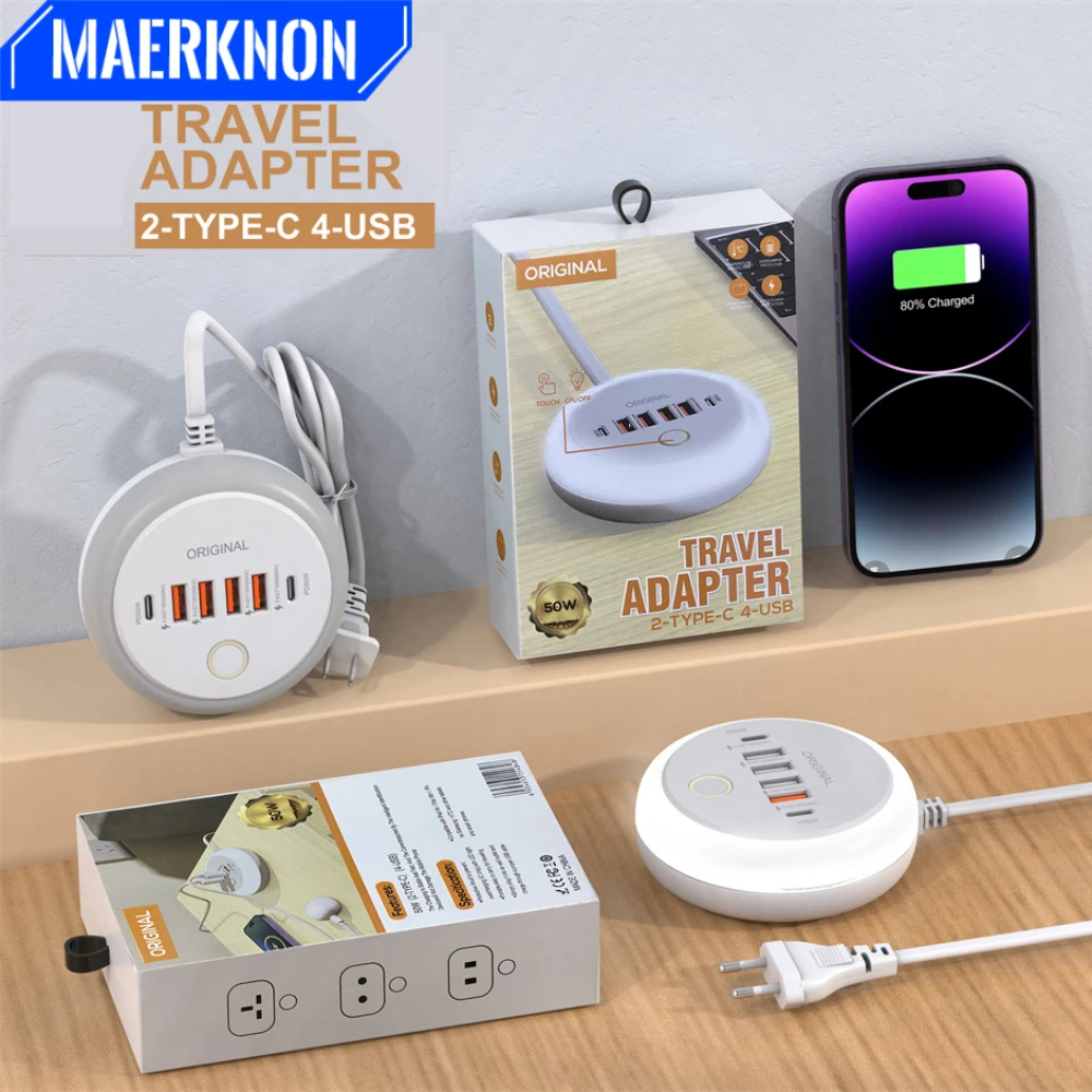 

50W Multi Ports Mobile Phone Travel Charger Power Strip USB Socket Type C Fast Charging Wall Adapter QC 3.0 Charger For Xiaomi