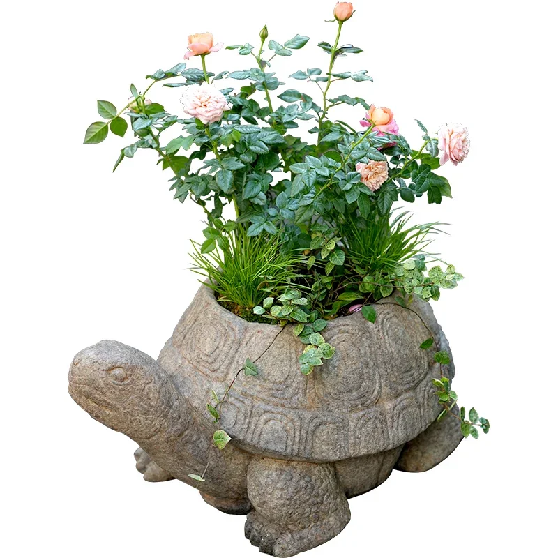 

courtyard imitation stone turtle animal flower pot outdoor garden arrangement small bonsai decorative landscaping ornament