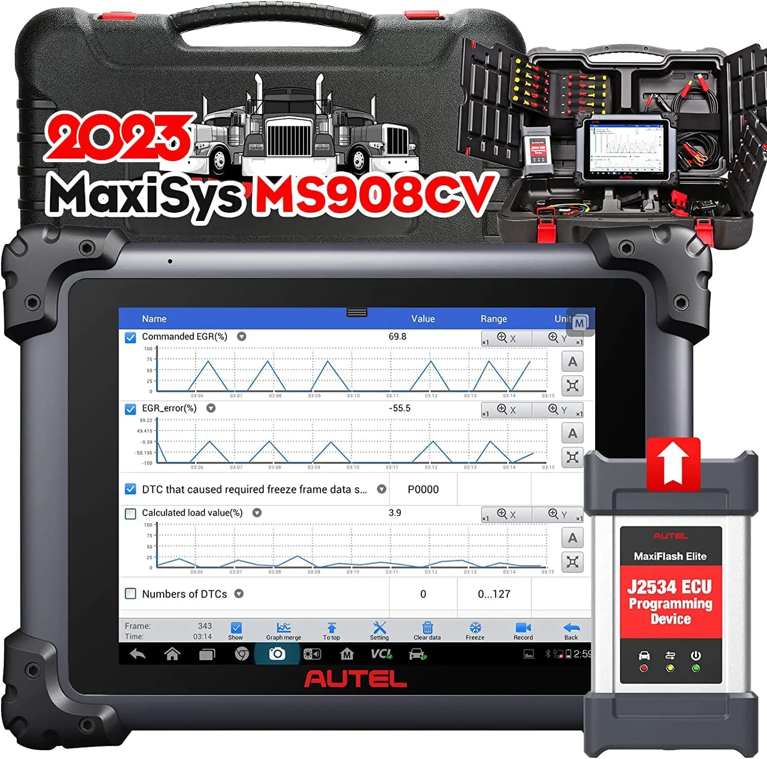 Autel Official Store Maxisys Ms908CV 25 Function Services Truck Diagnostic Tools Altar Maxisys CV Heavy Duty Truck OBD2 Scanner